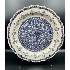Blue Rose Polish Pottery Sweet Dreams Tulip Pattern 13” Scalloped Serving Dish